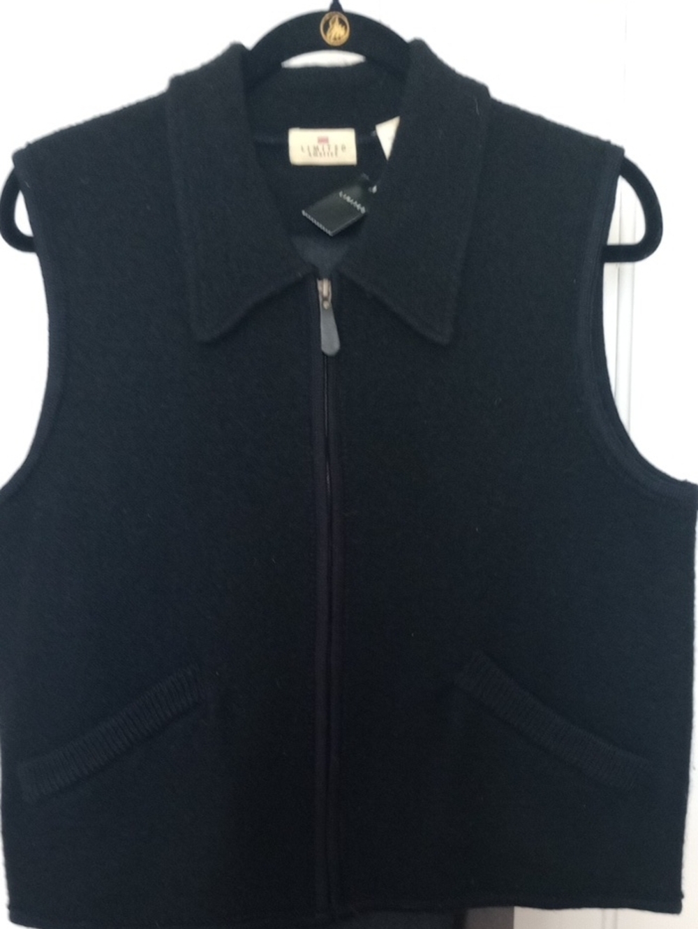 NWT THE LIMITED Black Sleeveless Zip-Front Wool Vest W/ Pockets